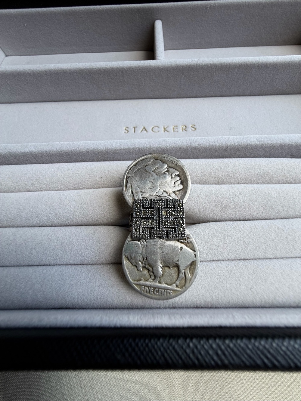 Vintage Sterling Silver Buffalo Nickel Coin Ring, Scandinavian HAP Band Size